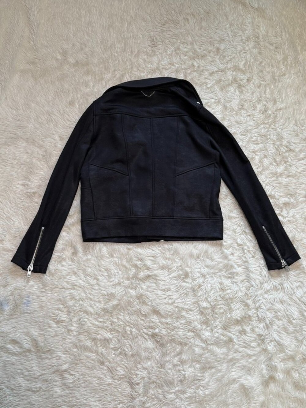 The Kooples Sport Black Moto Jacket Coated Stretch Knit - Size Medium - Picture 3 of 5